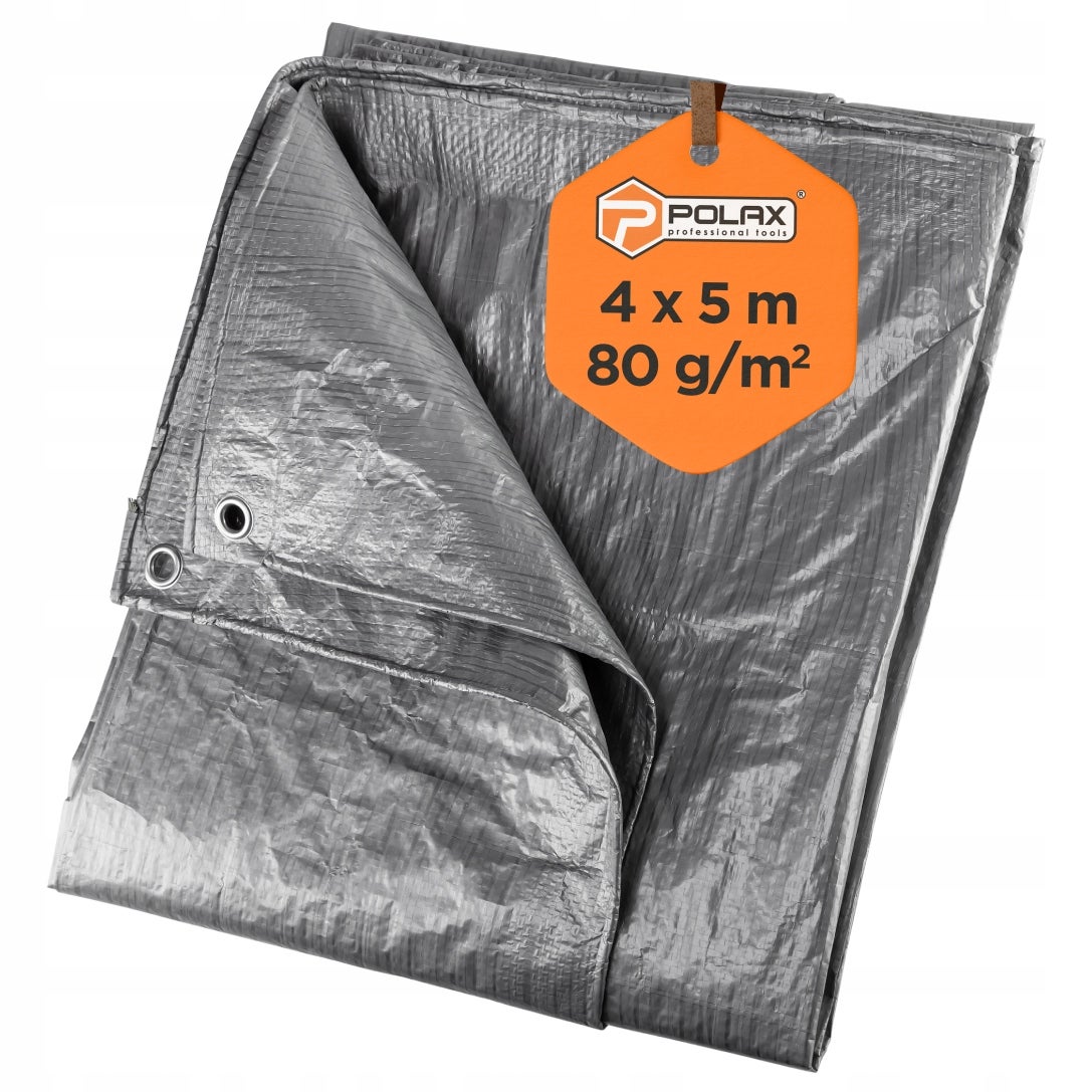 Plandeka Srebrno-Czarna 4x5m - 80g/m2 Wzmocniona Wodoodporna Oczka Polax