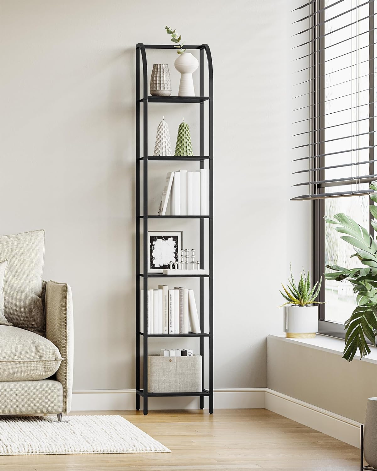 Étagères Étroites à 6 Niveaux, Bibliothèque Verticale, Meuble de Rangement, Étagère Ouverte, vient pour Bureau, Salon, Chambre, Cuisine, Noir - 3