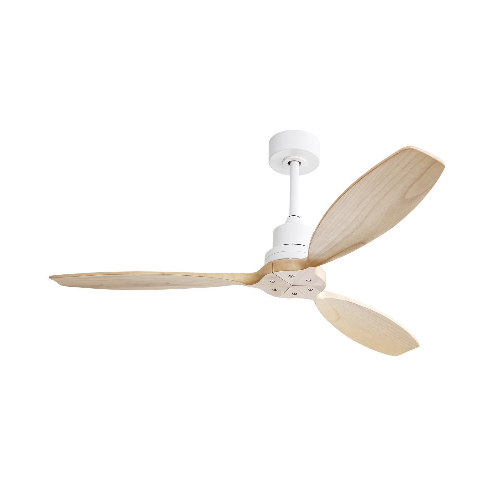 Ventilateur de Plafond 52 Pouces avec Pales en Bois Massif, Moteur DC Réversible à 6 Vitesses, Télécommande, sans Lumière - Blanc - 8