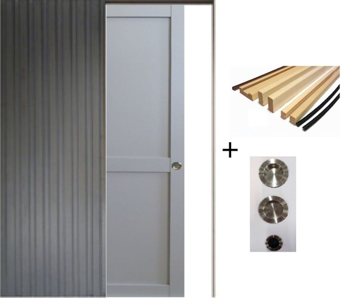 Porte Coulissante Athena Gris Clair 2 Panneaux H204 X L73 Cm, Galandage ...
