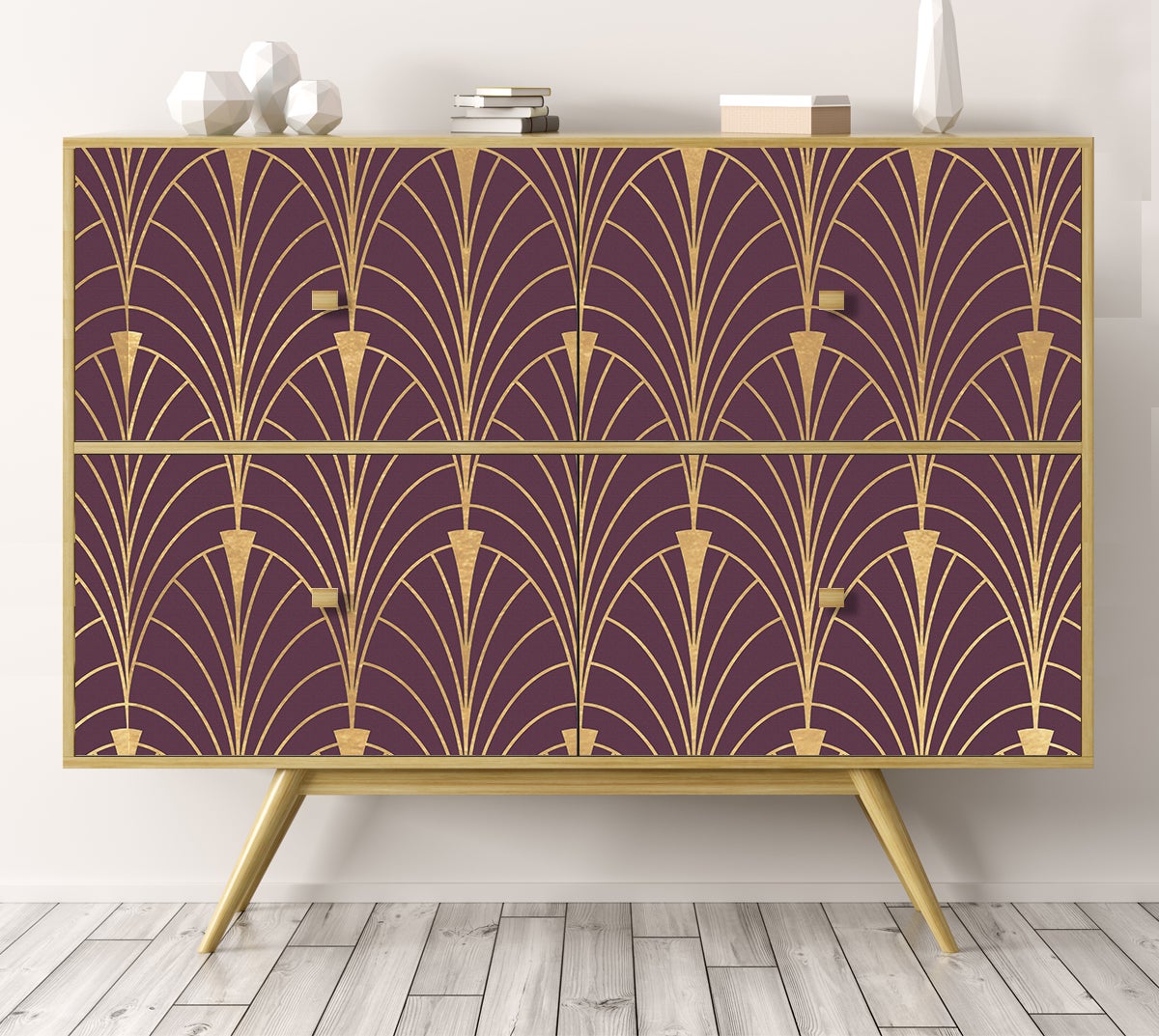 Adhésif décoratif pour meubles, armoires, murs, cuisine, salles de bain - décoration- Art-decó in purple and gold a 80x210 cm - 2