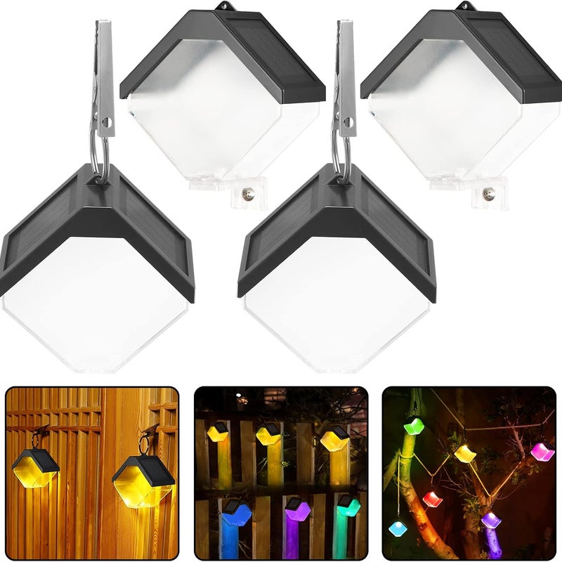 Zestaw 4 zewnętrznych lamp solarnych do ogrodu - 2 tryby oświetlenia (ciepłe białe światło i kolory RGB) - Wodoodporne - Idealne na tarasy, trawniki