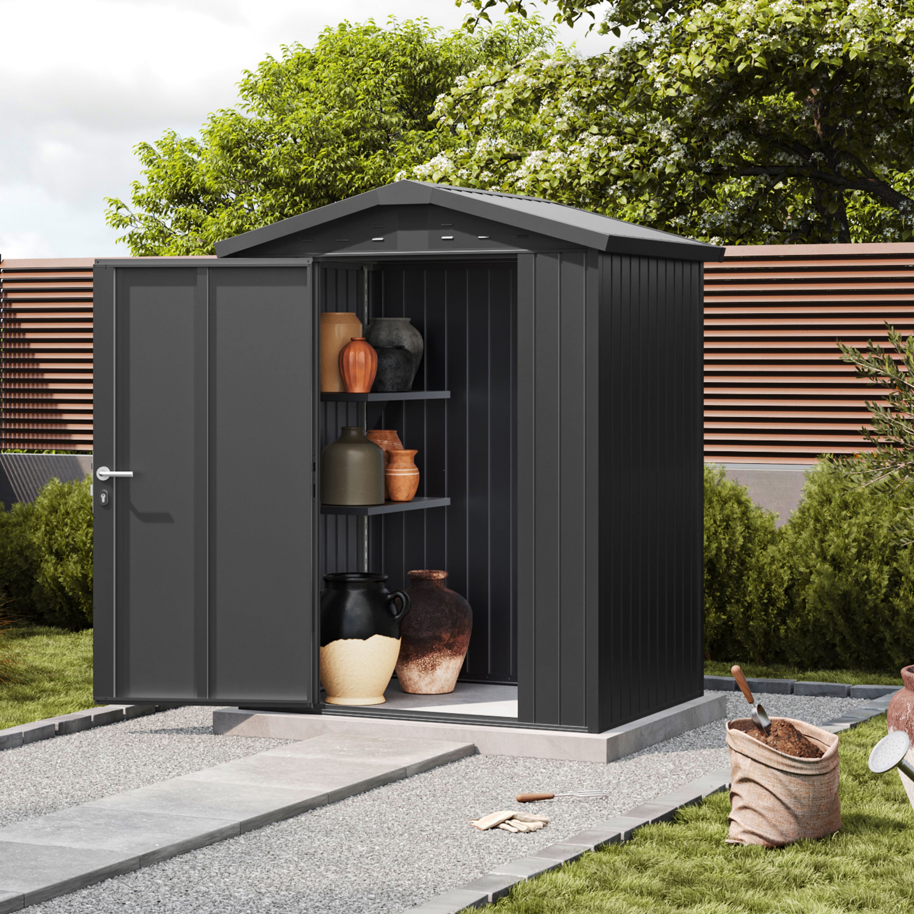 GFP Primeyard Casetta da giardino metallo 150x120x205 cm Armadio da esterno per attrezzi antracite - 3