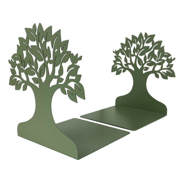 Set 2 Pezzi Fermalibri In Metallo Antigraffio Per Mensole Libreria Design Moderno Supporto Porta Libro Antiscivolo Mensola Decorazione Casa - Albero