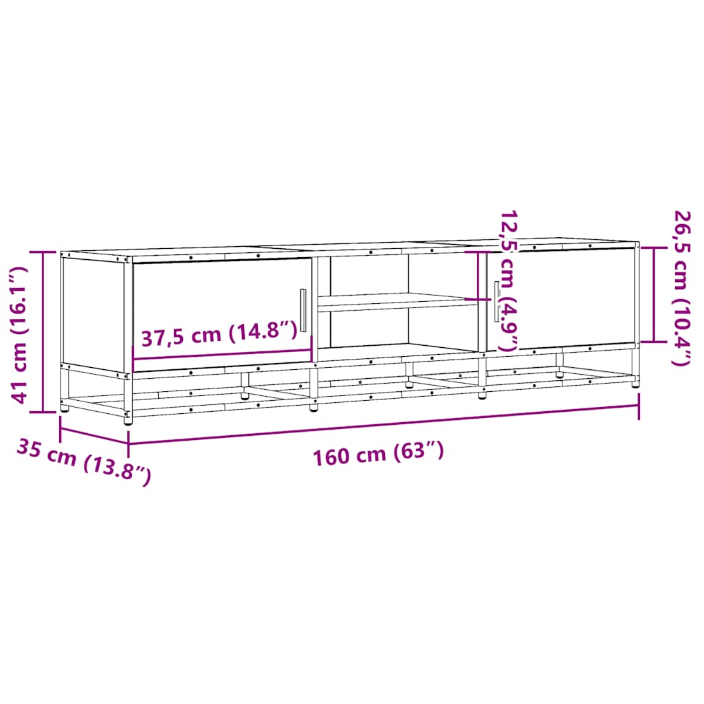 Meuble TV sonoma gris 160x35x41 cm bois d'ingénierie et métal - 9