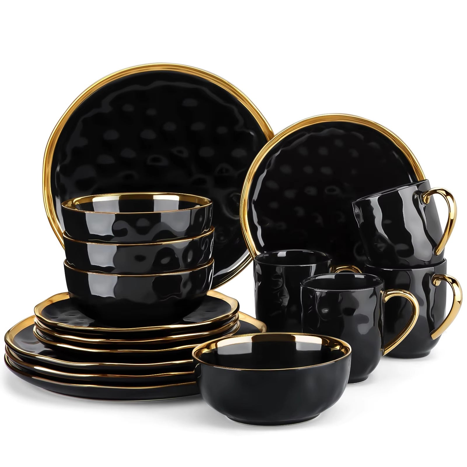 Auledio juego de 16 cuencos de cerámica, elegante vajilla para el hogar, la cocina y el comedor, ideal para uso diario.