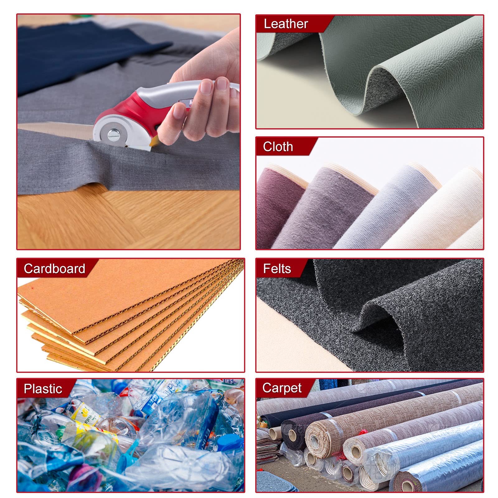 Tesoura de costura elétrica rotativa com fecho de segurança, pode cortar cartão, couro, alcatifa, plástico, vermelho - 5