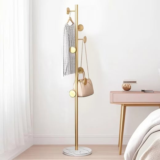 Porte-manteau en fer forgé avec socle en marbre — structure solide, design moderne, durable et peu encombrant, Or - 7