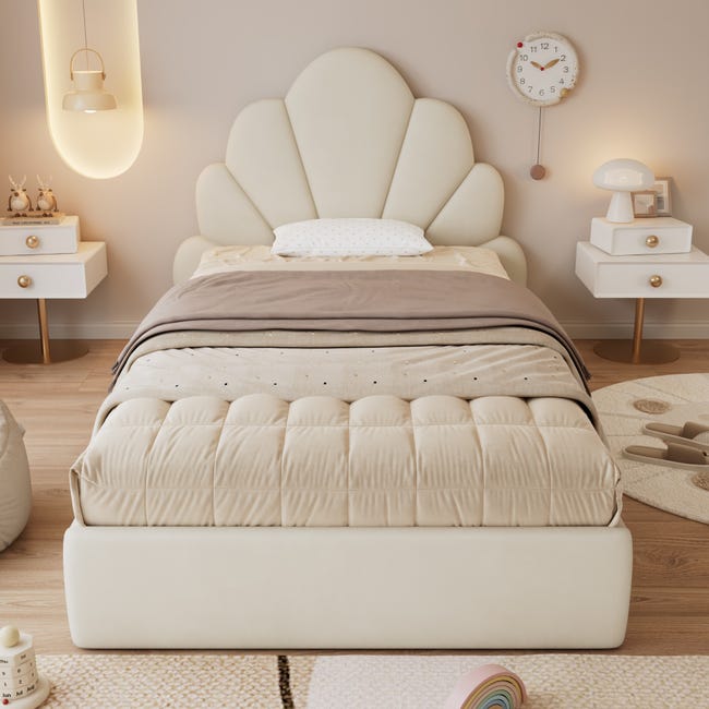 Letto singolo 90x200 cm Testiera con petali ricurvi, design