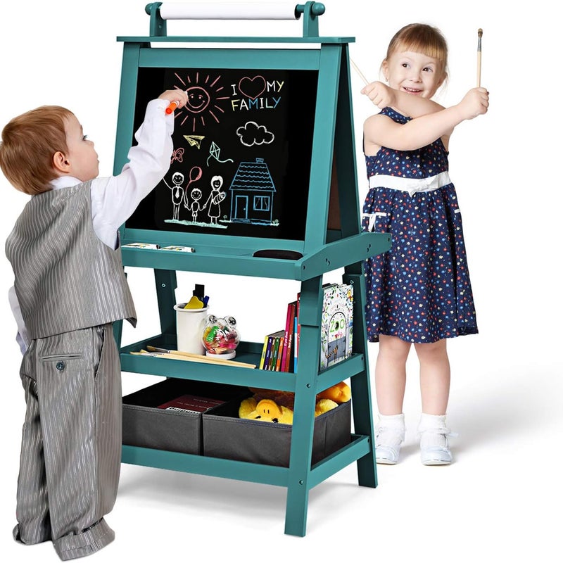 Dwustronna Tablica dla Dzieci, Sztaluga z Białą/Czarną Tablicą do Pisania Markerami, Magnetyczna, Tablica Kredowa dla Dzieci Powyżej 3 Lat, Niebieska