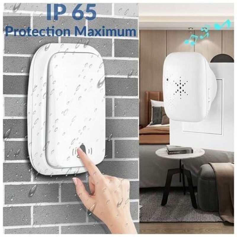 Sonnette sans Fil et sans Pile Extérieur Étanche IP 65 Neige Pluie Humidité,blanc - 3