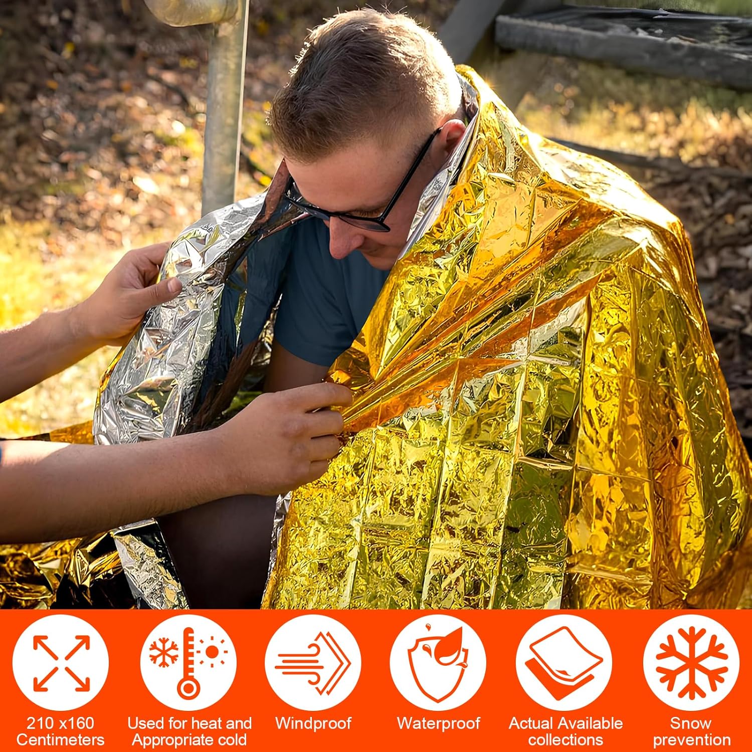 10 Pièces Couvertures Thermique Isolant d'urgence (210x160cm) - Premiers Secours, Camping, Randonnée, Voiture - Couverture d'urgence pour l'extérieur - 4