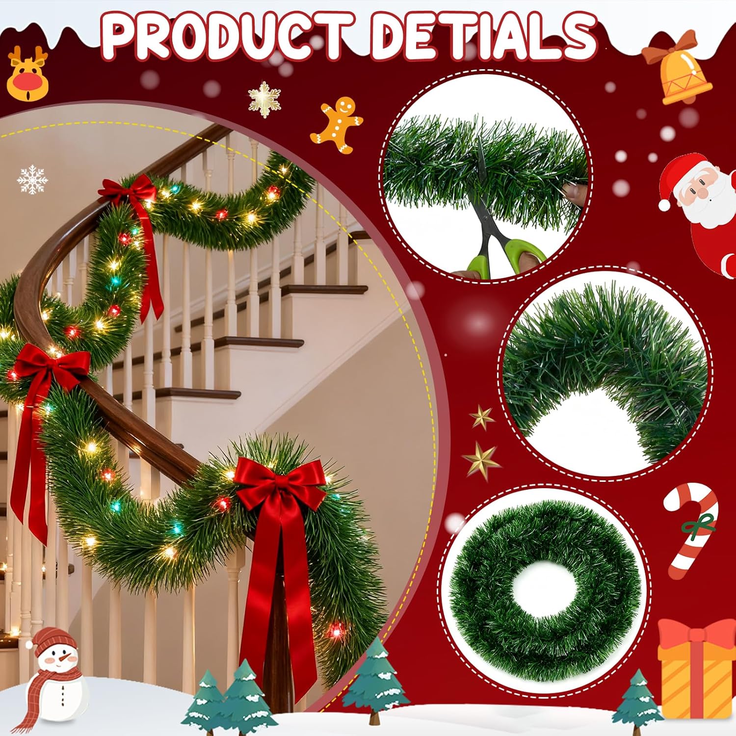 15M Guirlande Sapin de Noel Artificiel , Réaliste Imitation Sapin De Noël Décoration pour Chambre Porte Mur Fenêtre Cheminée - 5