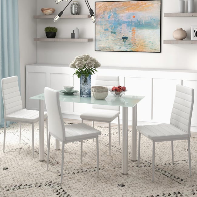 Ensemble table manger 4 chaises plateau verre trempé pieds acier ...