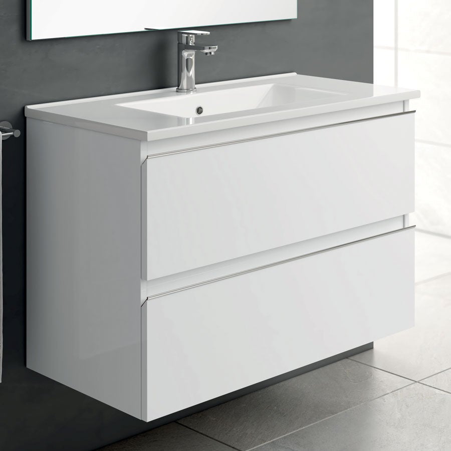 Meuble de salle de bain simple vasque - 2 tiroirs - BALEA et miroir Led STAM - blanc - 80cm - 2