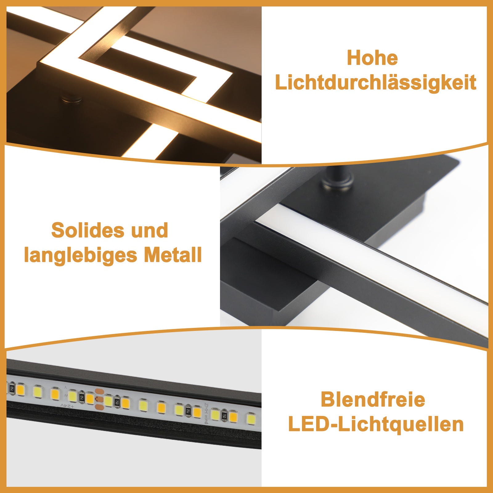 NETTLIFE Plafonnier LED 24W Noir Design Moderne Blanc Chaud Carré pour Salon Chambre Cuisine Couloir - 3