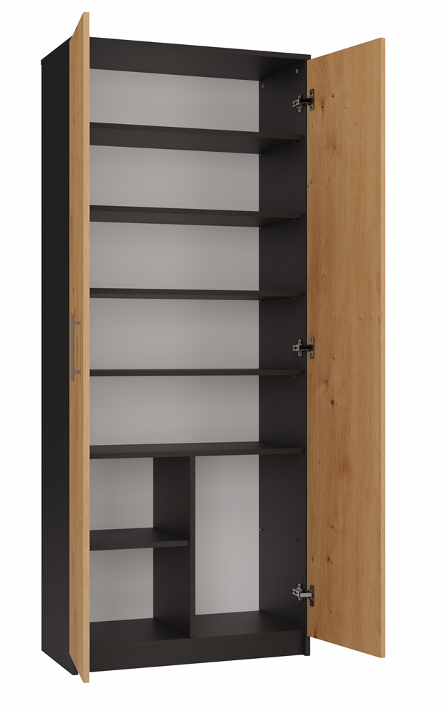 PARLA - Armoire moderne 6 étagères - 180x74x35cm - Meuble de rangement - Armoire bureau - Gris&Aspect bois - 4