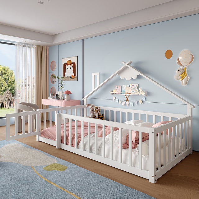 Lit cabane enfant bosco blanc 90x190cm BOSCO