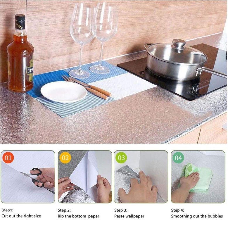 1 rotolo di foglio di alluminio autoadesivo 40*100cm - adesivo da cucina, resistente al calore, all'olio e all'acqua, adatto per piani di lavoro - 7