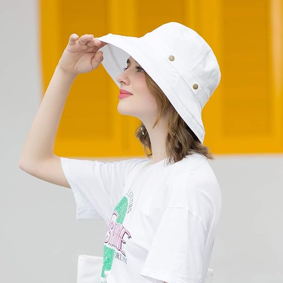 Chapeau de soleil en coton à larges bords avec protection UV UPF 50, pliable, blanc, 25 x 20 cm - 3