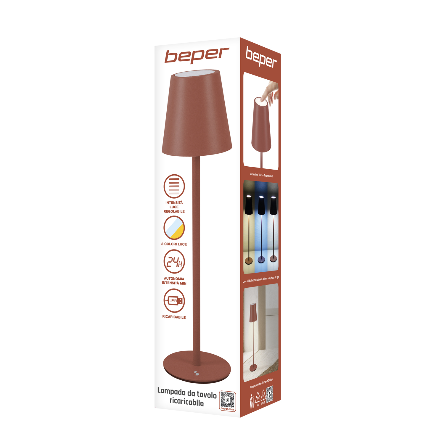 BEPER P207ILI204 Lampada da Tavolo Ricaricabile, Luce LED senza fili, Intensità Regolabile, USB Inclusa – Portatile per Scrivania, Comodino o Esterni - 7