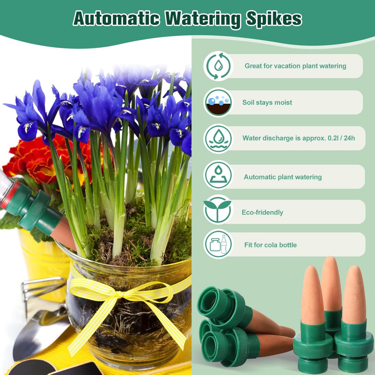 Bouteilles d'irrigation goutte à goutte, piquets d'arrosage pour plantes, dispositifs d'arrosage automatique (10 pièces) - 4