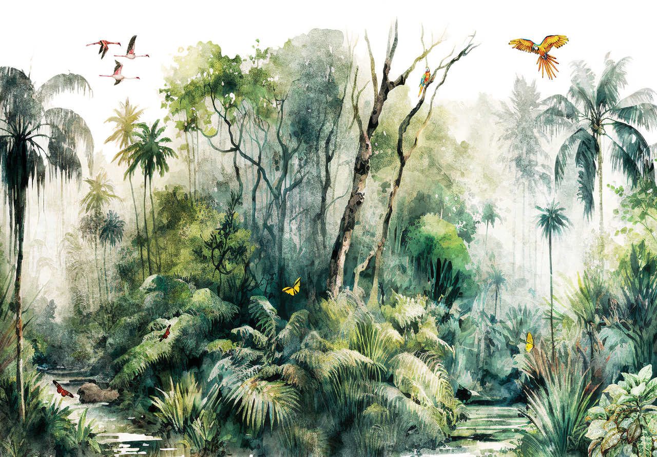 Fototapet jungla pasari art Vlies Tapet Pentru Dormitor Camera Living Perete 416x254 cm