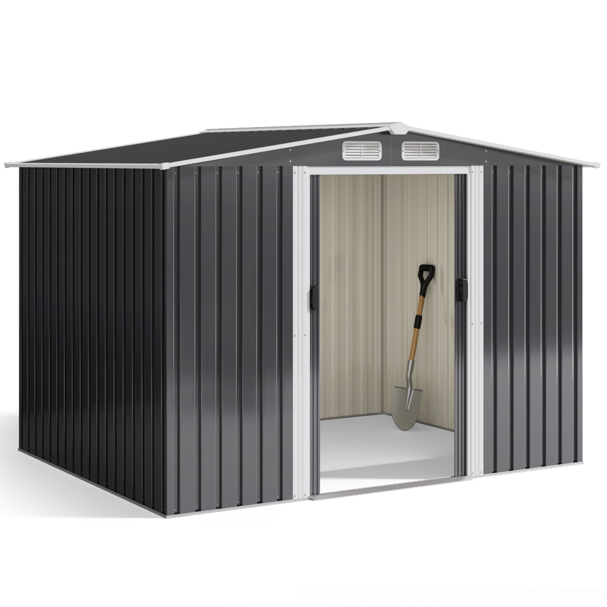 Schron ogrodowy metalowy 4,77 m² Stal galvaniczna Kabanon antracytowy na terenie 247 x 193 x 179 cm Bealife