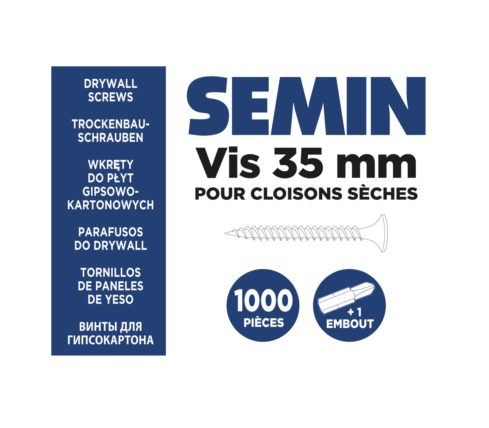 Vis auto perceuse Semin pour la Fixation des plaques de plâtre sur l'ossature - intérieur - 35 mm x 3.5 mm - boîte de 1000 pièces - 6