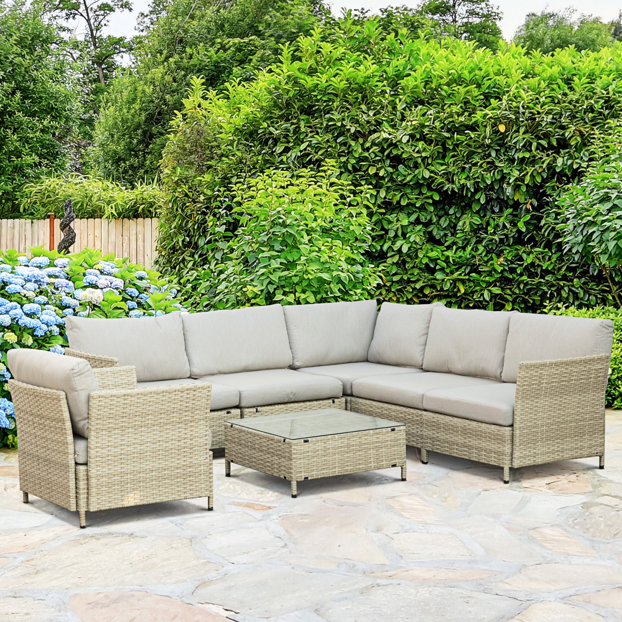 Salotto Giardino 7 Pezzi Outsunny - Divanetti, Poltrone E Tavolino In Rattan PE Con Cuscini