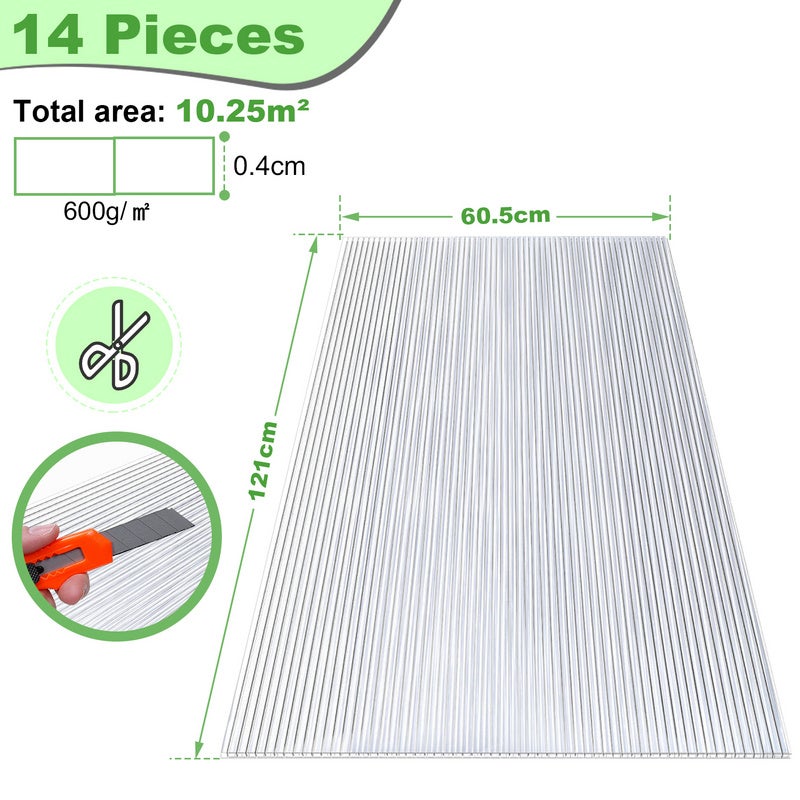 Plaque de polycarbonate creux 10,25 m² 14 unités Plaques à double paroi 4mm d'épaisseur Serre abri - 2