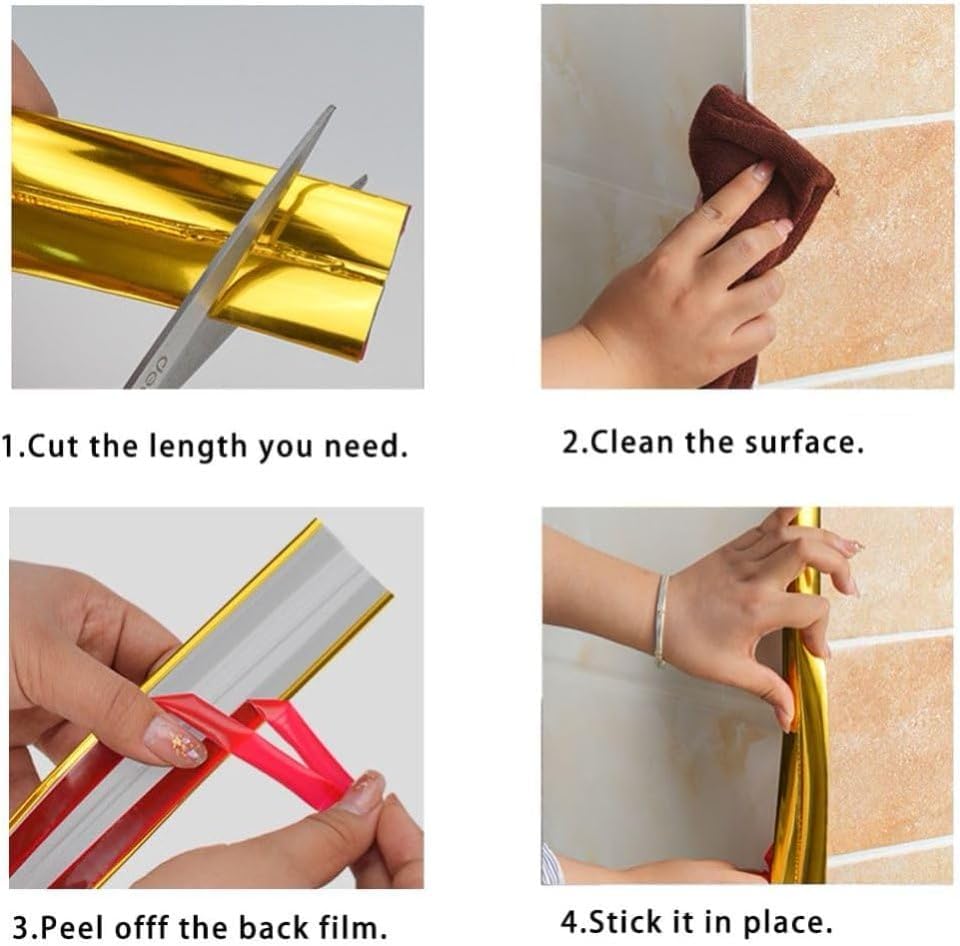 5M Cornière PVC,1x1cm Revêtements d'angle Autocollant Plinthe Souple Protection d'angle Bordure d’angle de Mur Bande Décorative pour Plans de Travail. - 6