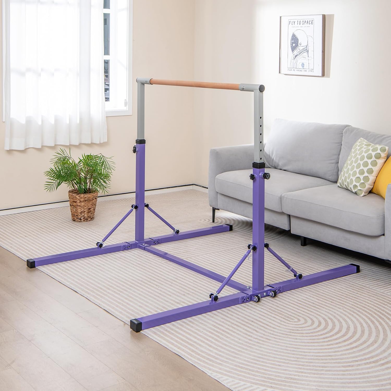 Barre de Gymnastique Pliable pour Enfants avec 13 Hauteurs Réglables (90-150cm), Barre d'Entraînement Extensible (Violet) - 9