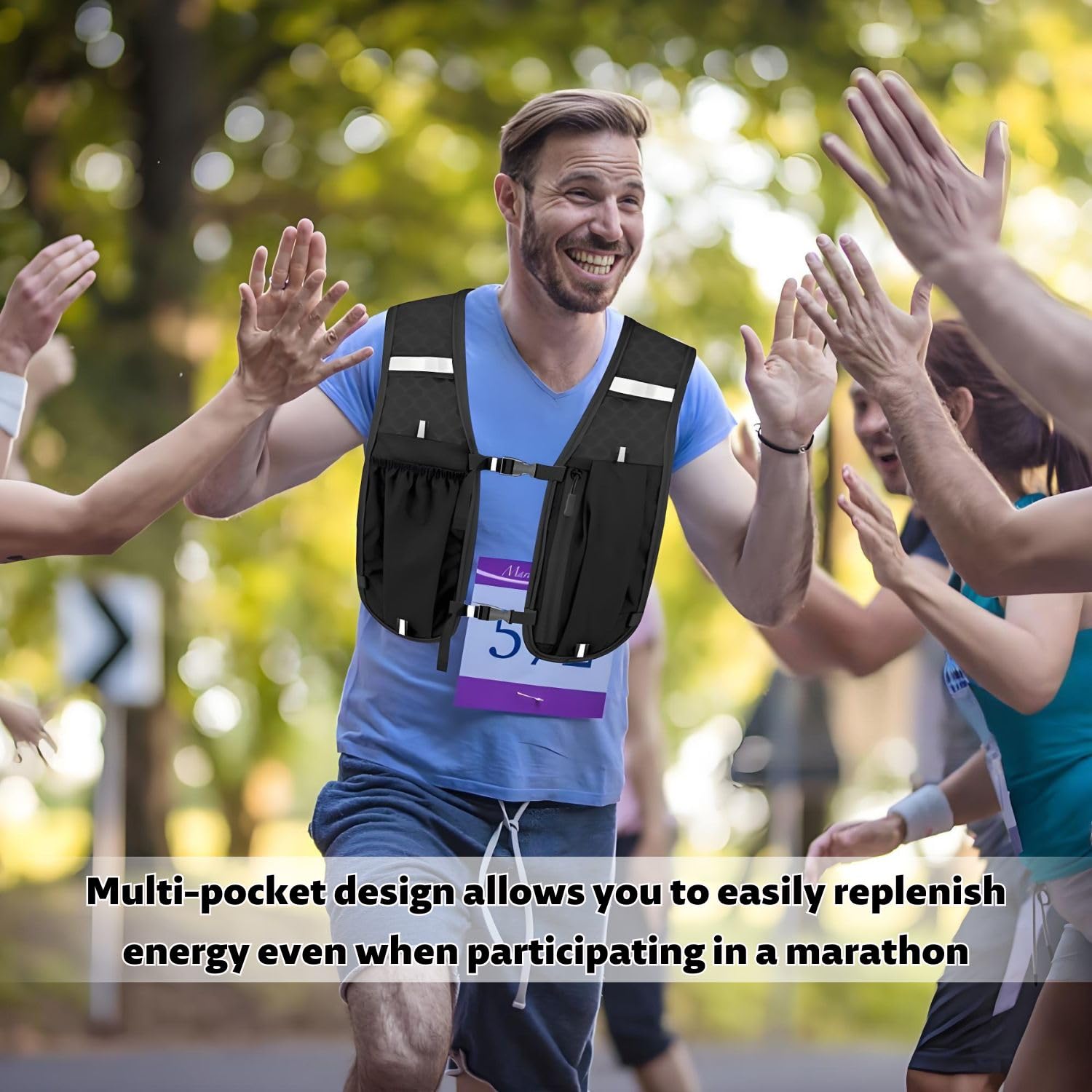 Gilet de course pour homme et femme - Gilet de course avec gourde- Avec support pour téléphone portable - Gilet d'hydratation pour la course à pied - 7