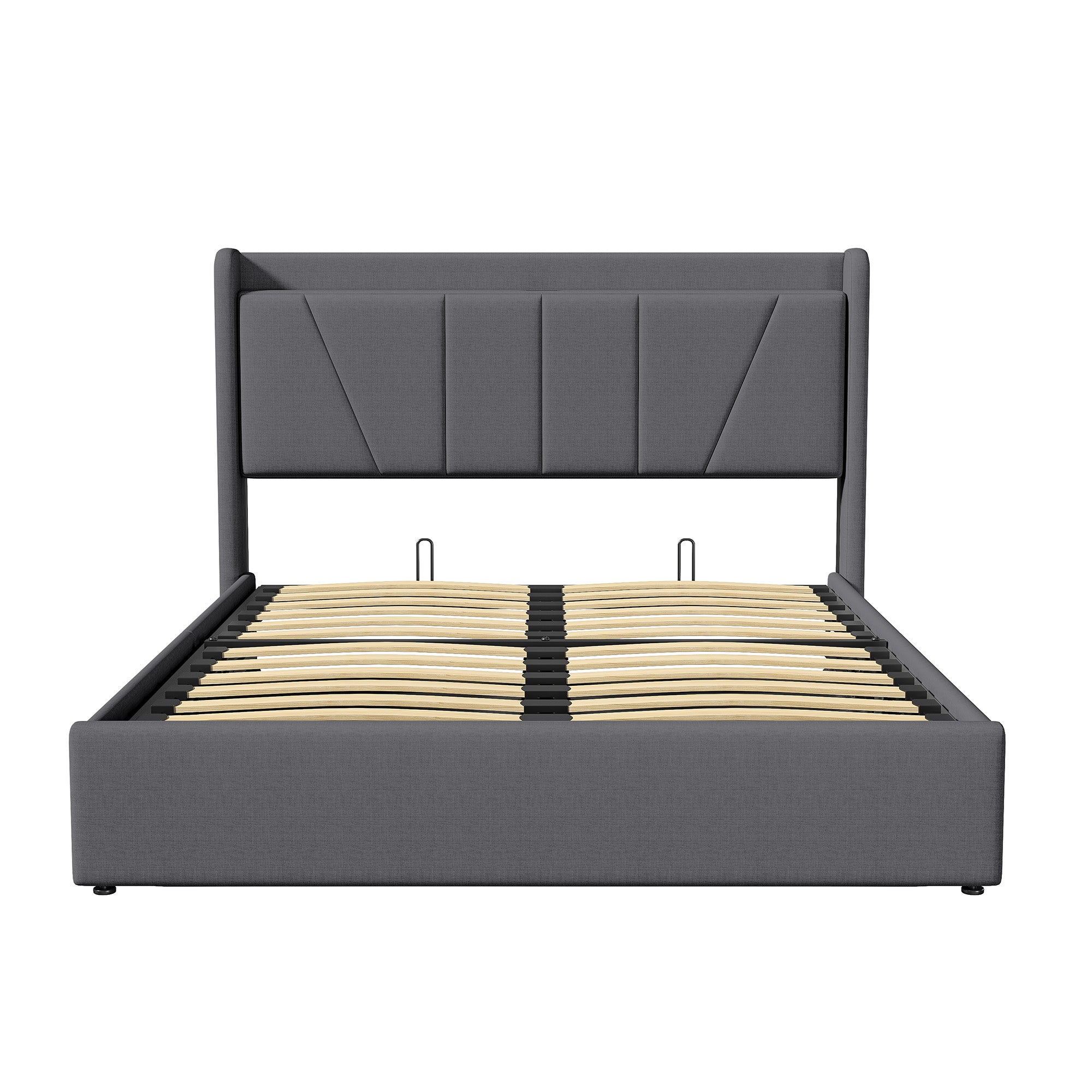 Lit Coffre 160x200 avec USB et Type C, Lit capitonné avec Sommier à Lattes, Lit Double, Gris - 7