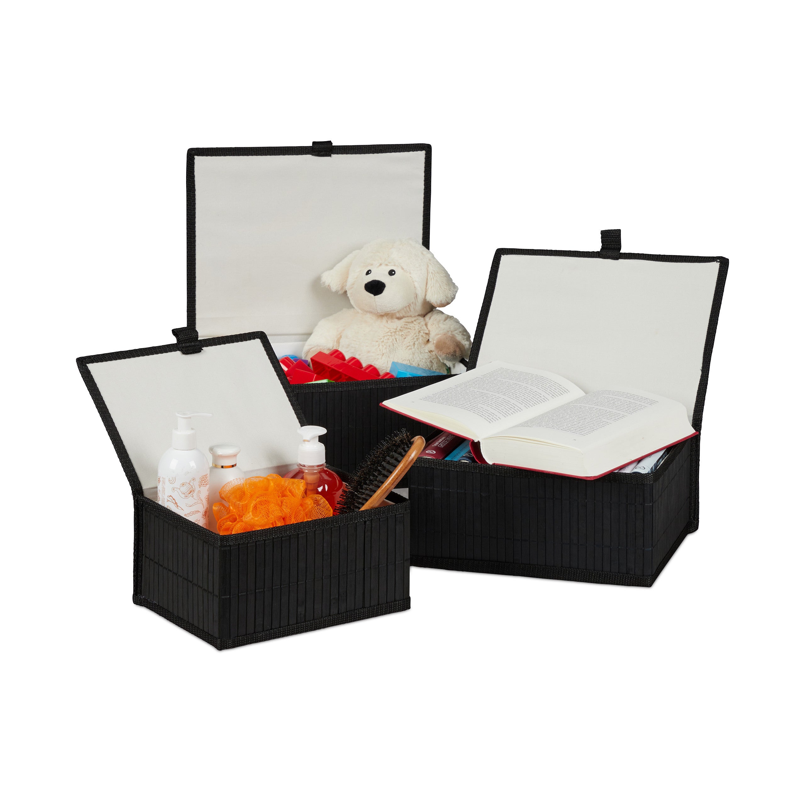 Cestino Portaoggetti Per Bagno In Vimini Con Coperchio - Rettangolare 33x13x11 Cm - 3 Scomparti In Erba Marina - 2