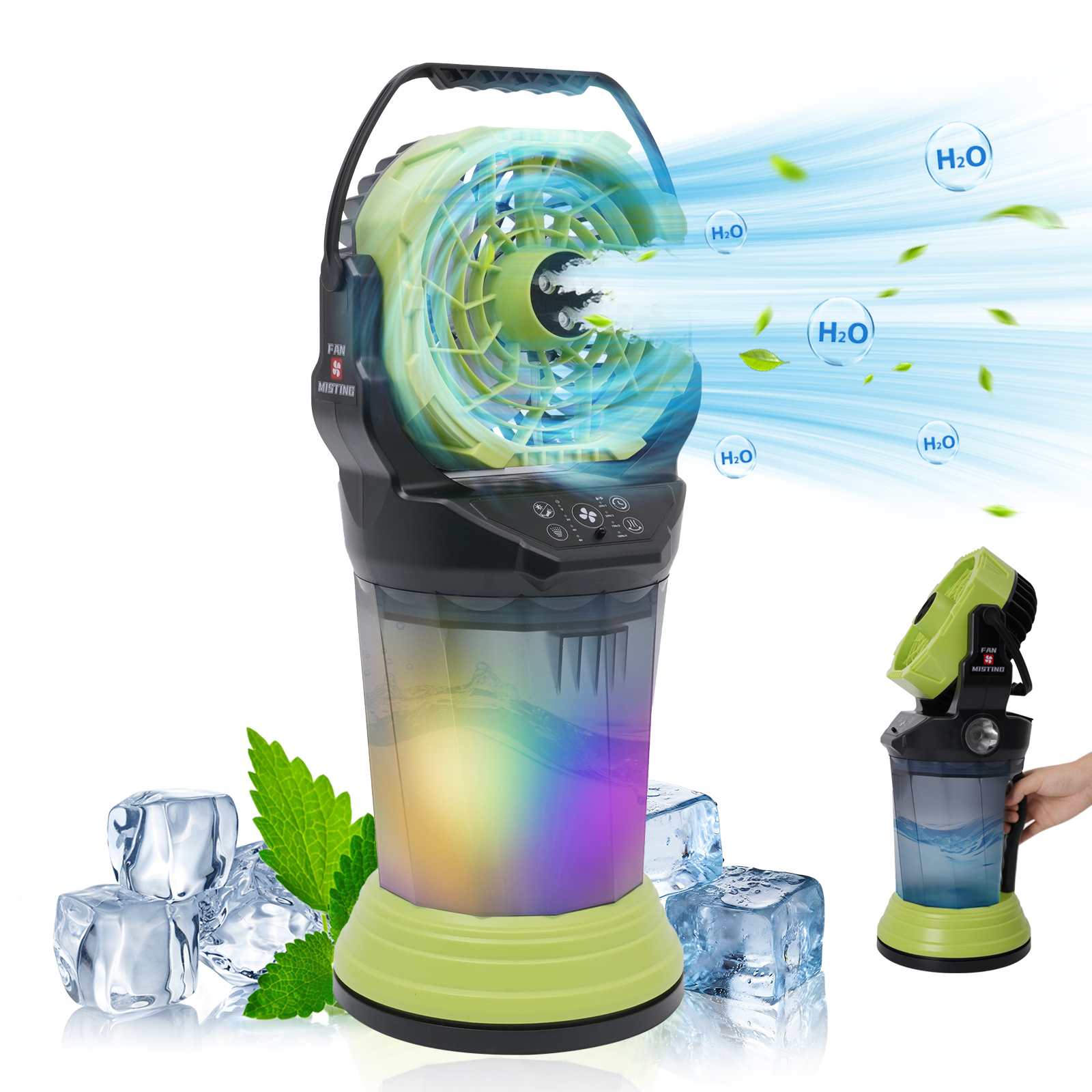 Ventilateur Brumisateur Portable F65 15000mAh Rechargeable Vert Haute Puissance Refroidisseur Air Extérieur Intérieur Silencieux - 2