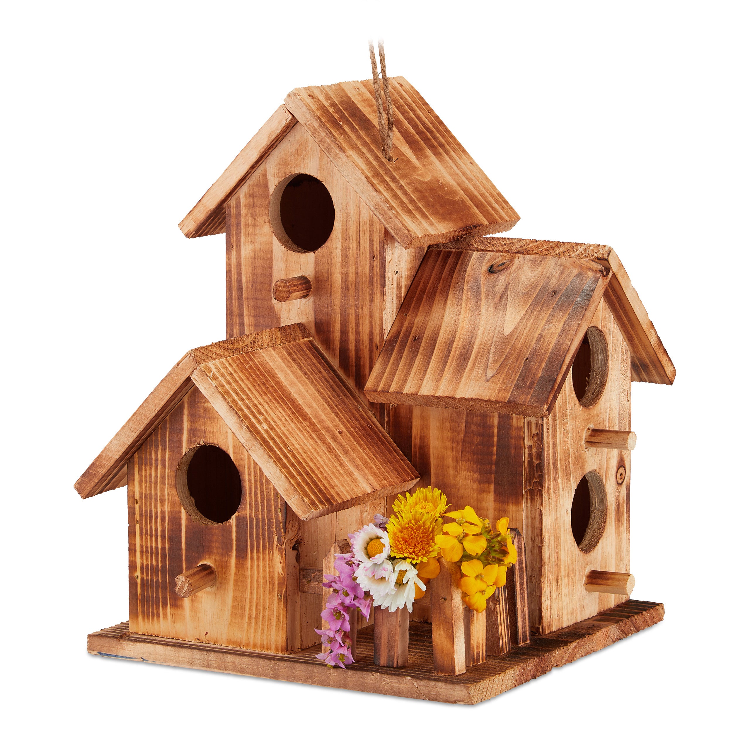 Relaxdays Nichoir Extérieur Bois Naturel Avec Écorce – Cabane Suspendue Pour Mésanges & Petits Oiseaux, Trou D'Envol 28 Mm, Facile à Nettoyer