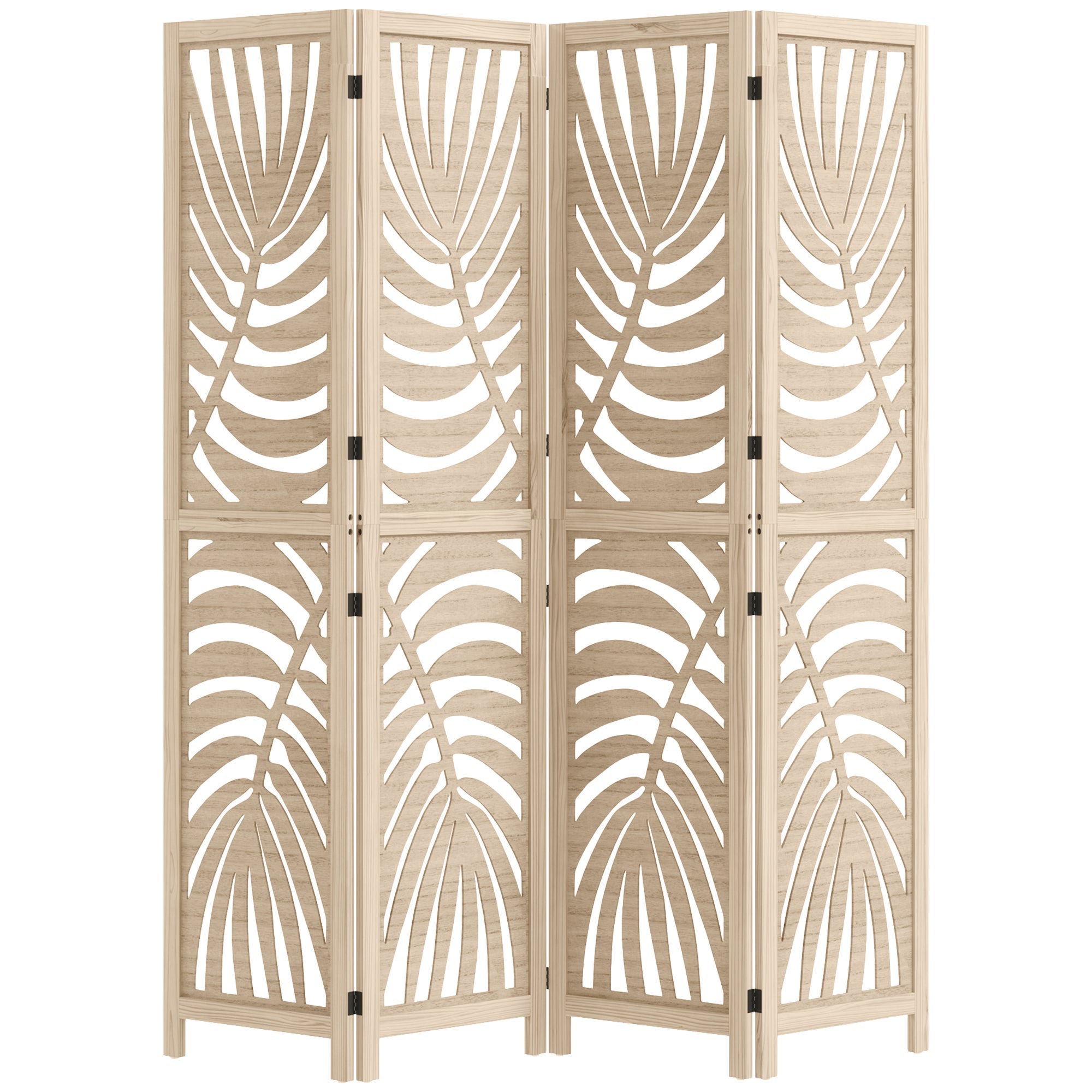 Paravent interieur 4 panneaux pliable ajustable bois ajouré feuilles ...
