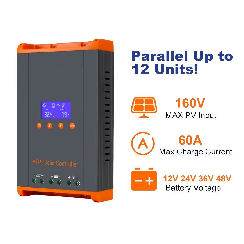 QWINERN Controlador de carga solar MPPT 60A, controlador de painel solar, tensão nominal: 12V 24V 36V 48V, até 12 unidades em paralelo. - 3