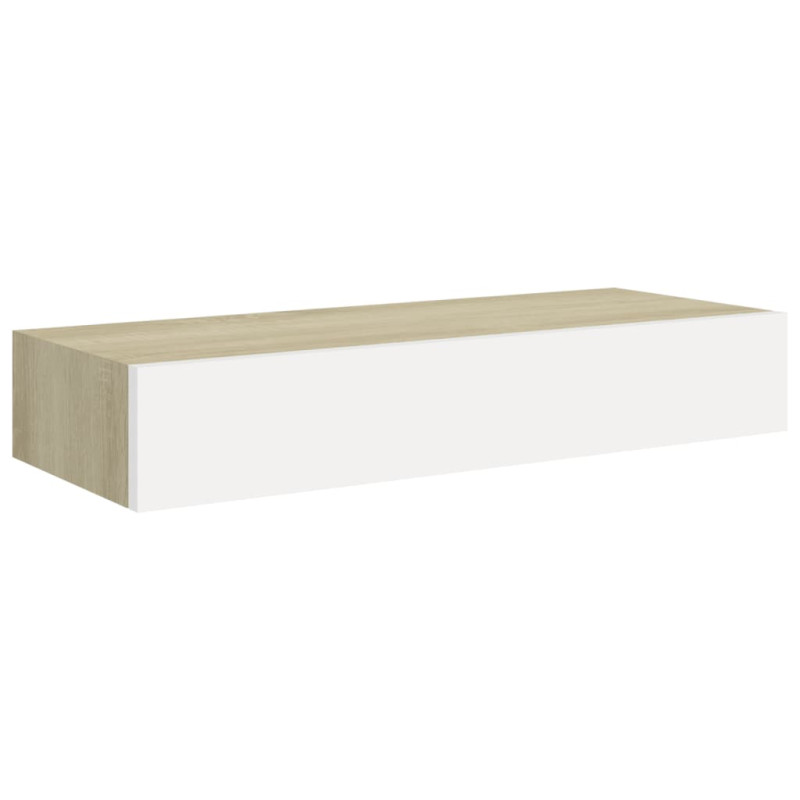 Étagère à tiroir murale chêne et blanc 60x23,5x10 cm MDF - 2