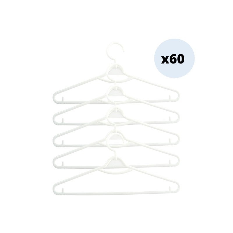 Neaties Lot De 60 Cintres En Plastique Blanc De Poids Moyen