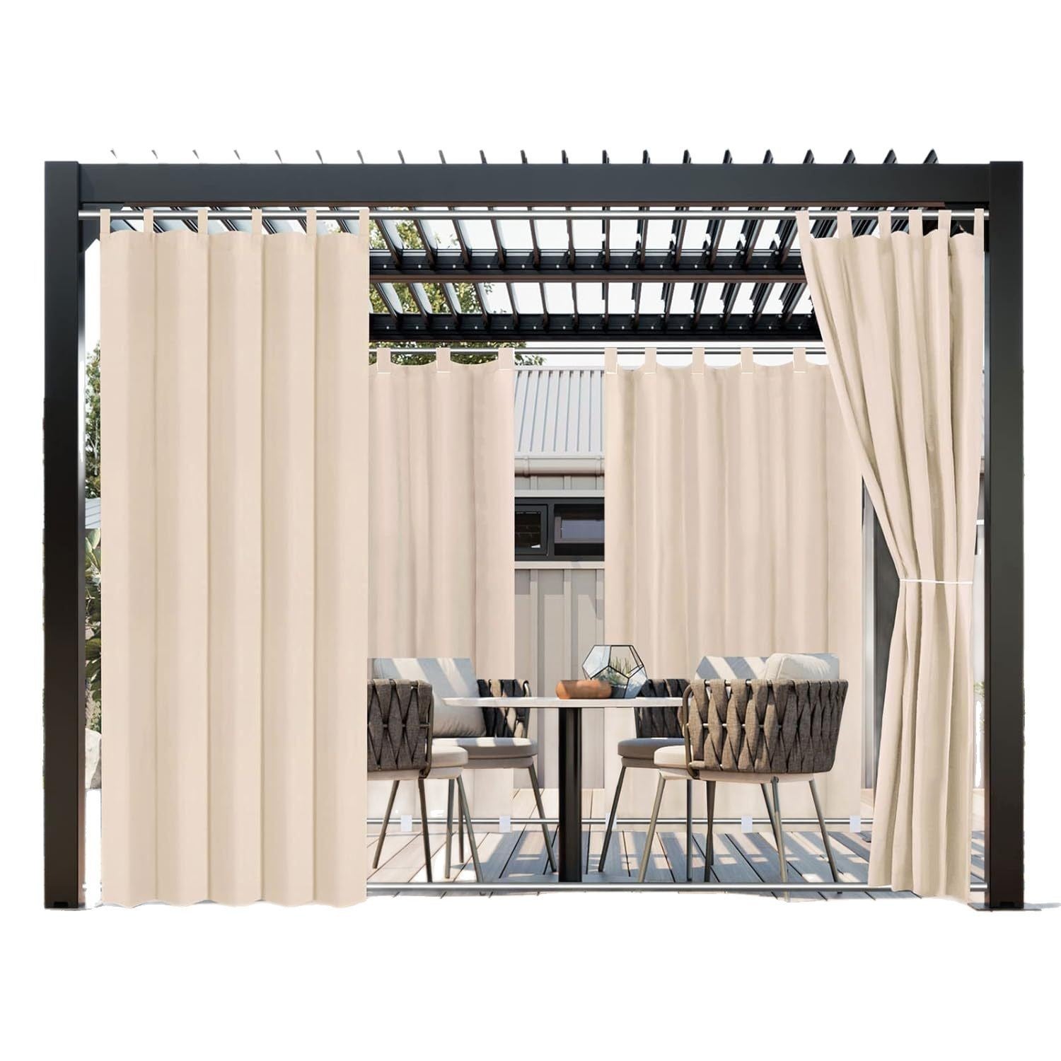 Cortinas impermeables para exterior, para jardín, patio, balcón, color beige, 2 unidades, 132 x 243 cm - 5
