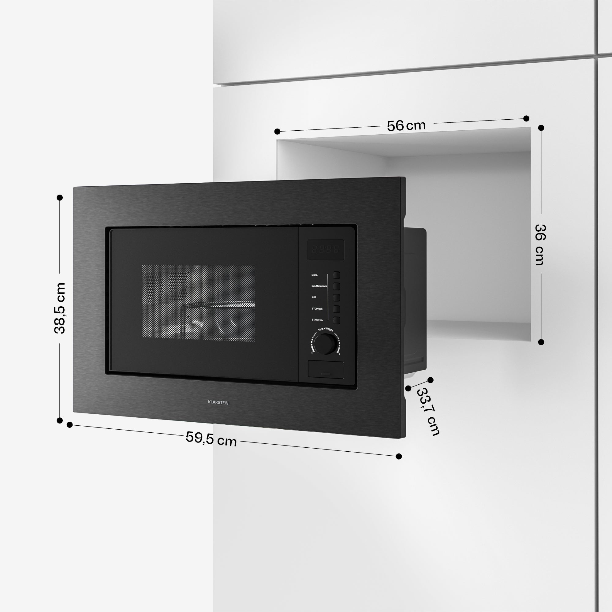 KLARSTEIN Verosteel micro-ondes encastrable avec gril | gril 800 W | micro-ondes 700 W | 60 cm Noir - 7