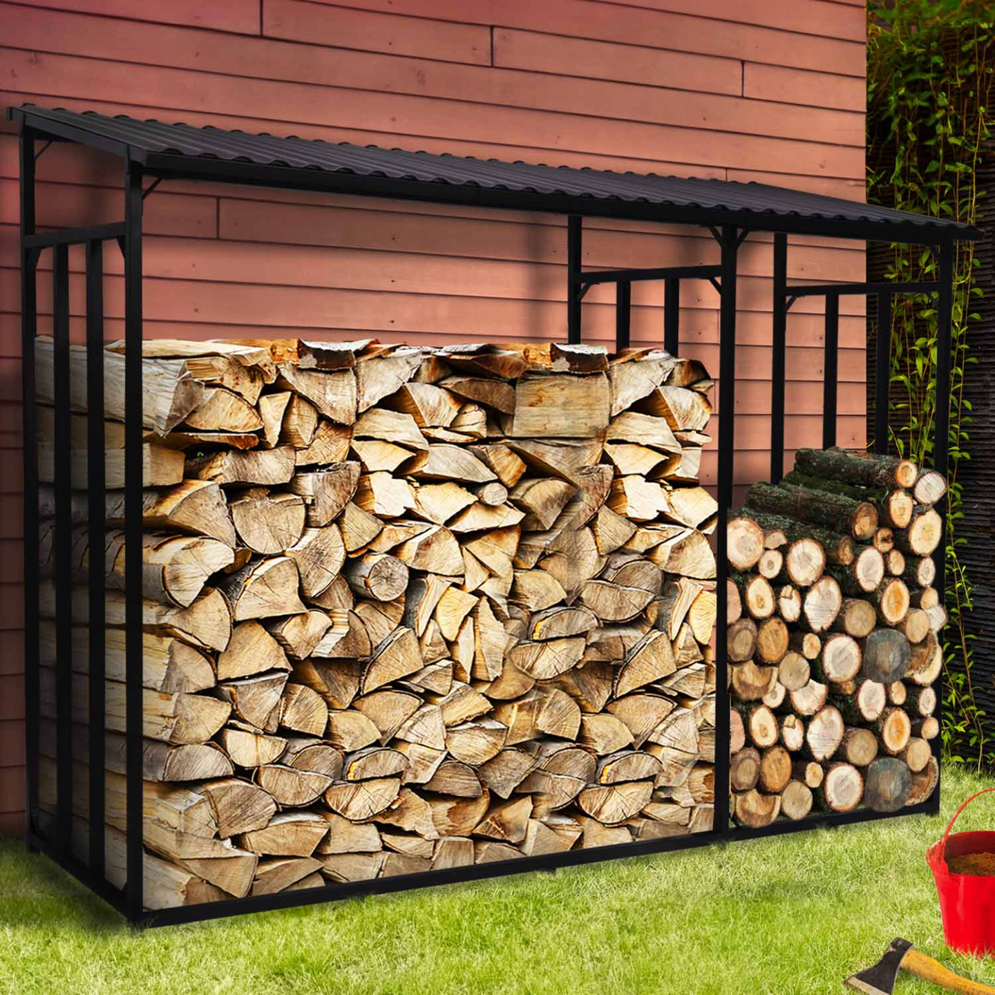Abri de stockage en acier galvanisé pour bûches L. 274 cm avec housse de protection - 3