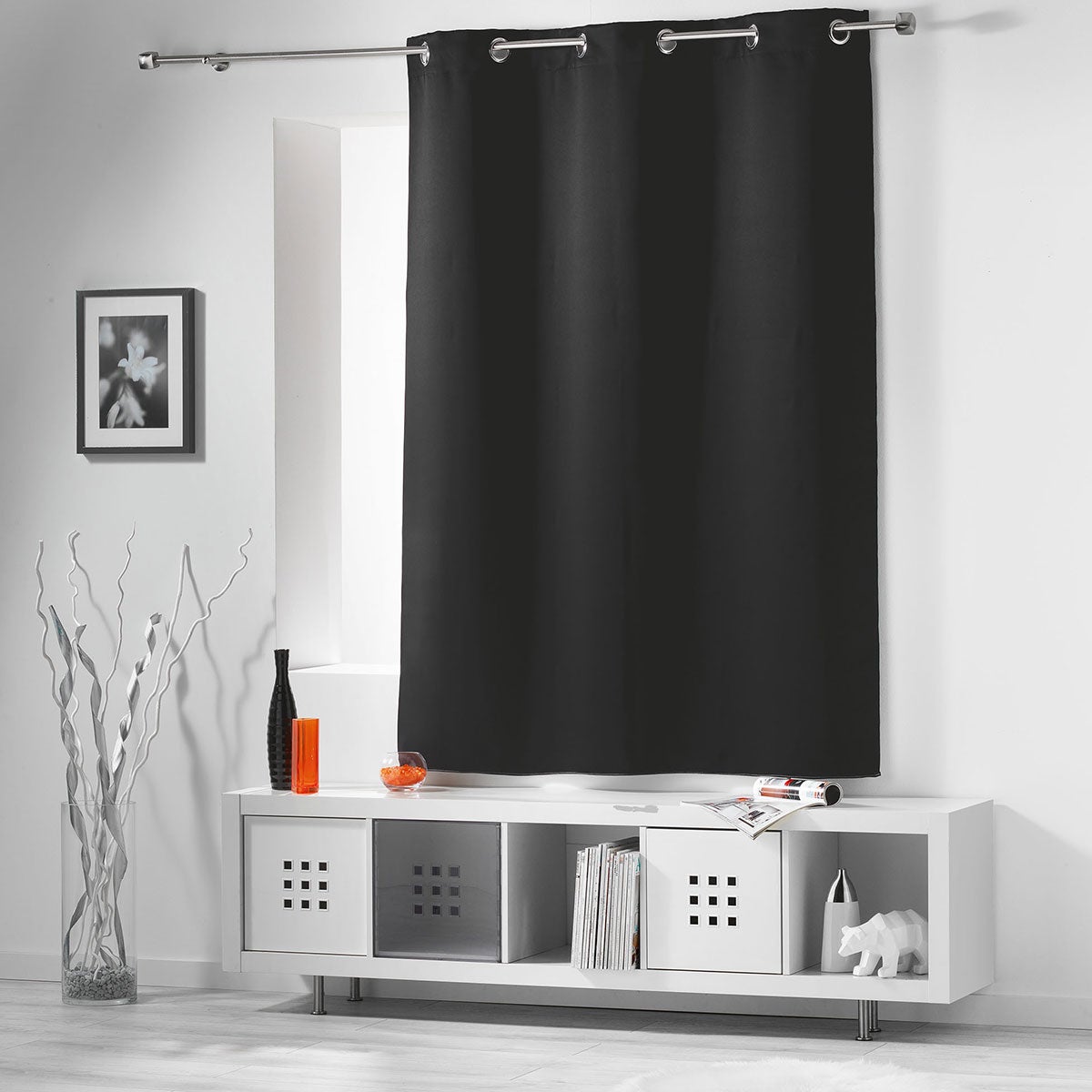Rideau court obscurcissant 90 % adapté radiateur - Noir - 135x180 cm ...