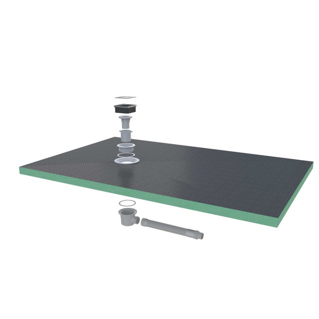 Receveur de douche 1400x900 mm, recoupable et à carreler. Étanchéité renforcée, 40 mm d'épaisseur, inclut bonde et tuyau