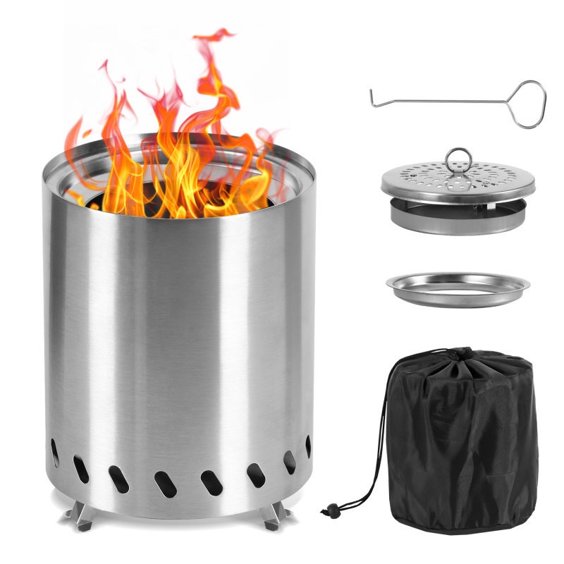 Braciere Portatile Senza Fumo In Acciaio Inox, Da Tavolo, Con Borsa Trasporto, Per Campeggio E Giardino, Alimentato A Legna O Pellet - 2