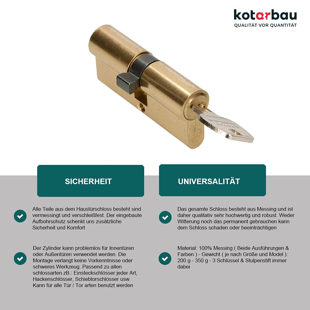 Wkładka bębenkowa do zamka 25/25 patentowa mosiądz - KOTARBAU - 2