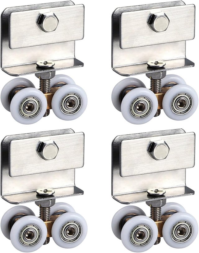 Zestaw 4 rolek do drzwi przesuwnych, szyny z rolkami do kabiny prysznicowej, drzwi przesuwne szklane, z łożyskami kulkowymi, Ø 20 mm